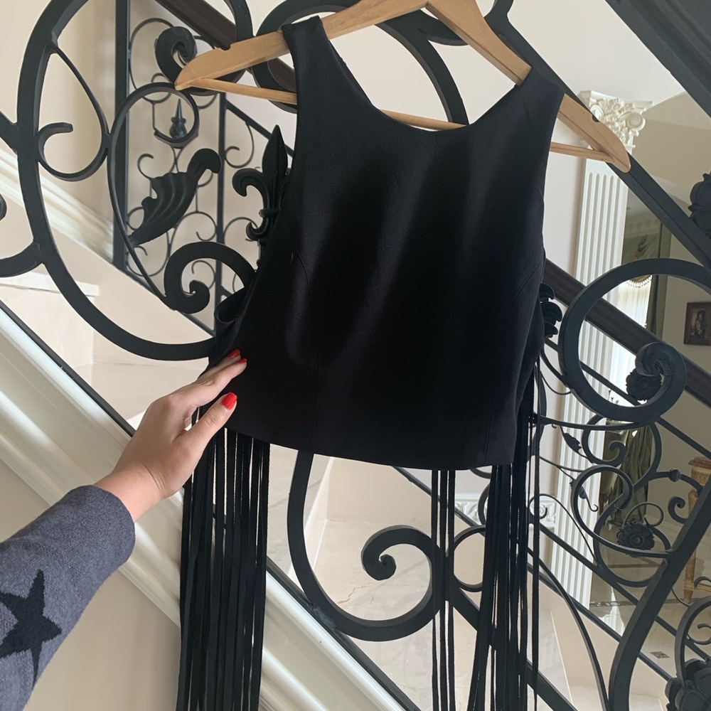 Zara black fringe cross back crop top